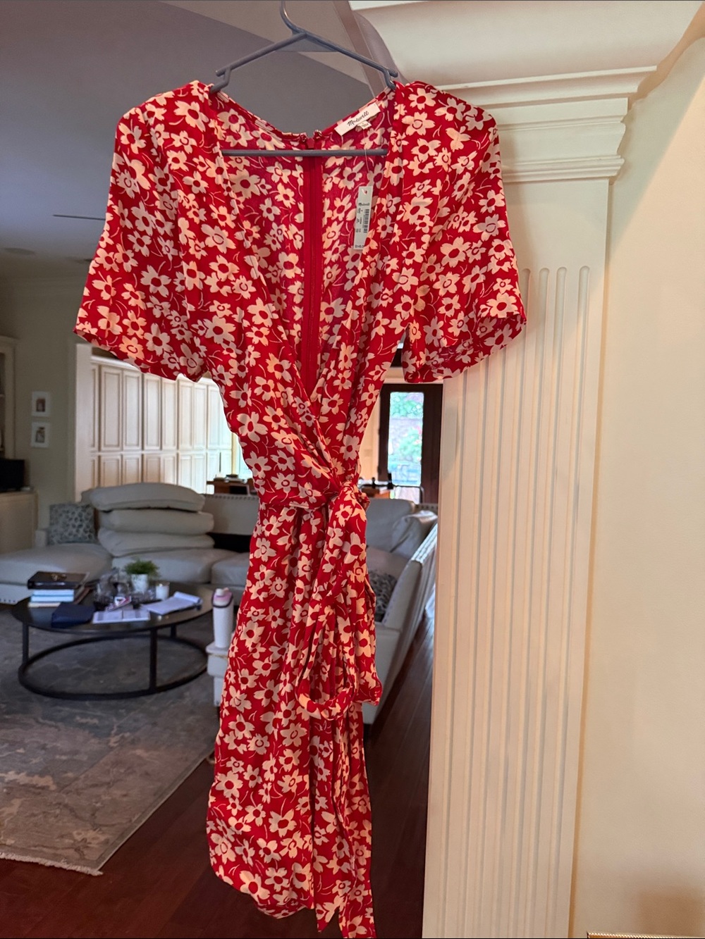 Madewell Red and White Floral Wrap Romper